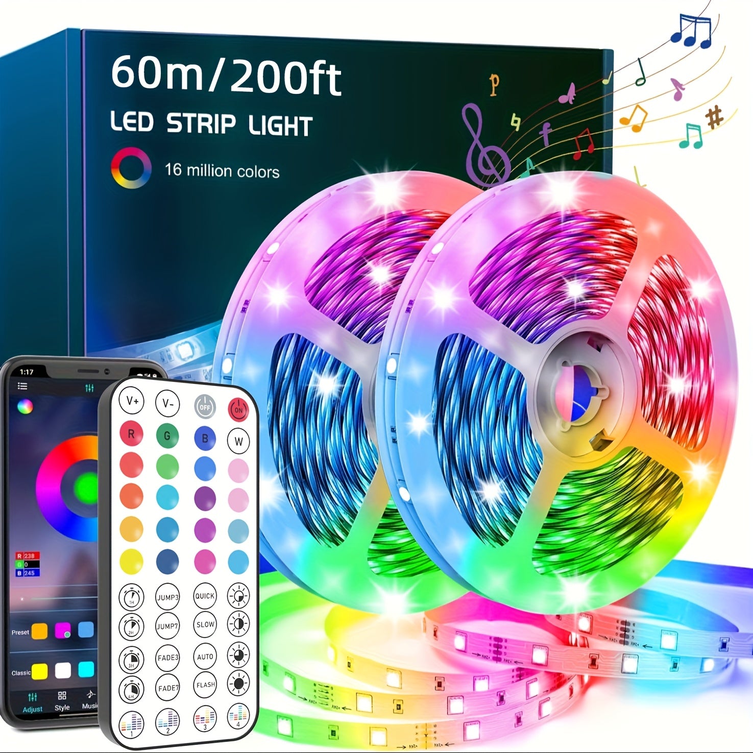 LED-strips med farveskift og musiksynkronisering
