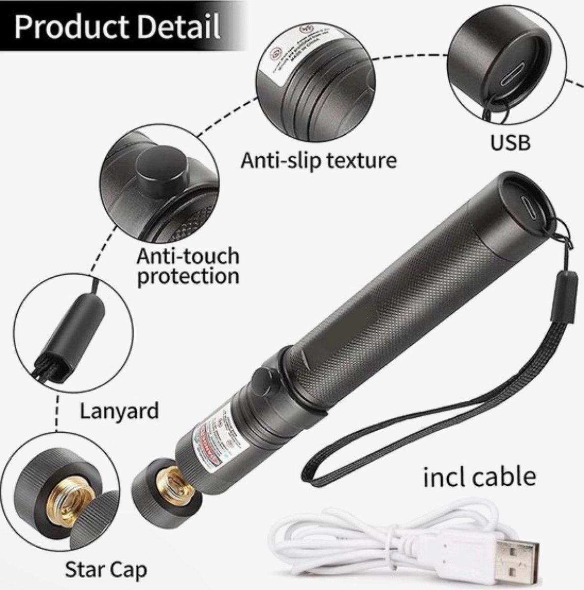 Laserový ukazovátko dobíjecí zelené USB kovové pero