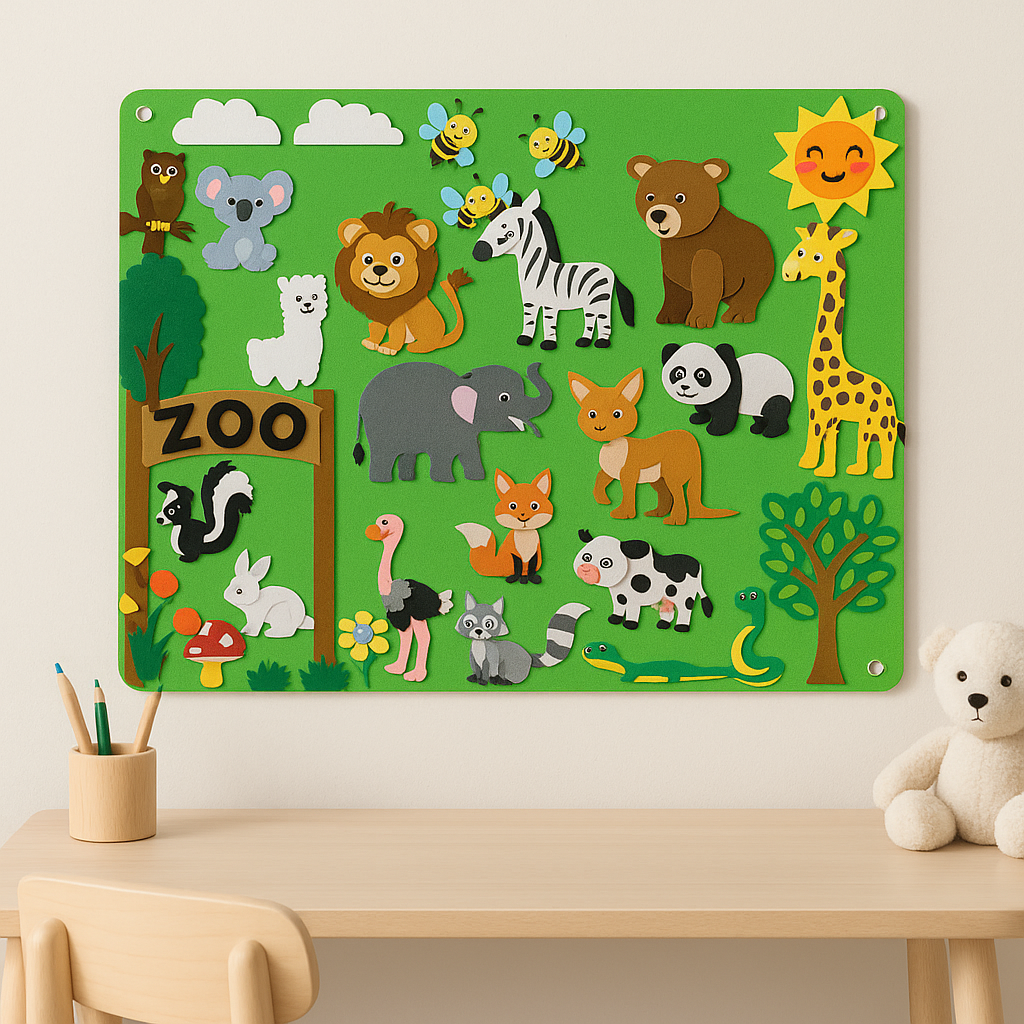 Lavagna in Feltro per Decorazione Murale Gioco Educativo Zoo