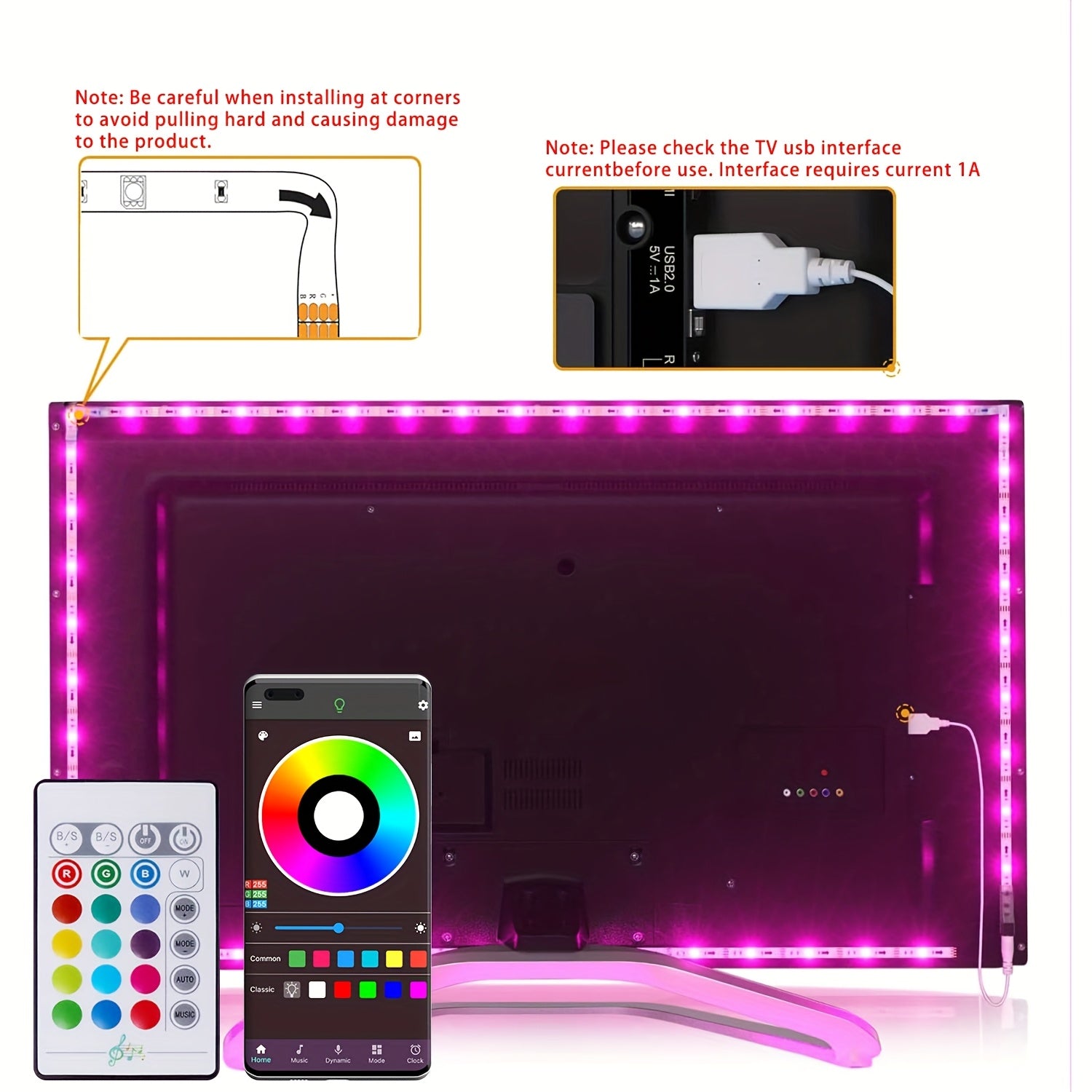 LED TV-bagbelysningsstrimmel med fjernbetjening