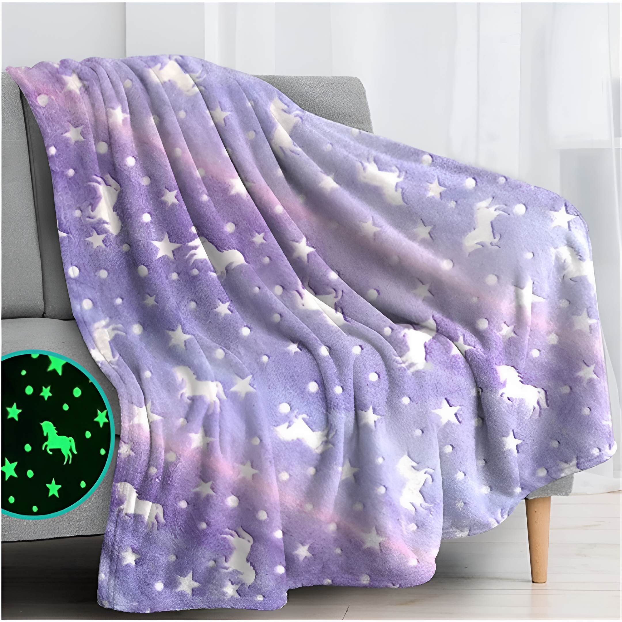 Fleece Tæppe Glow Stjerner Blødt Seng Tæppe