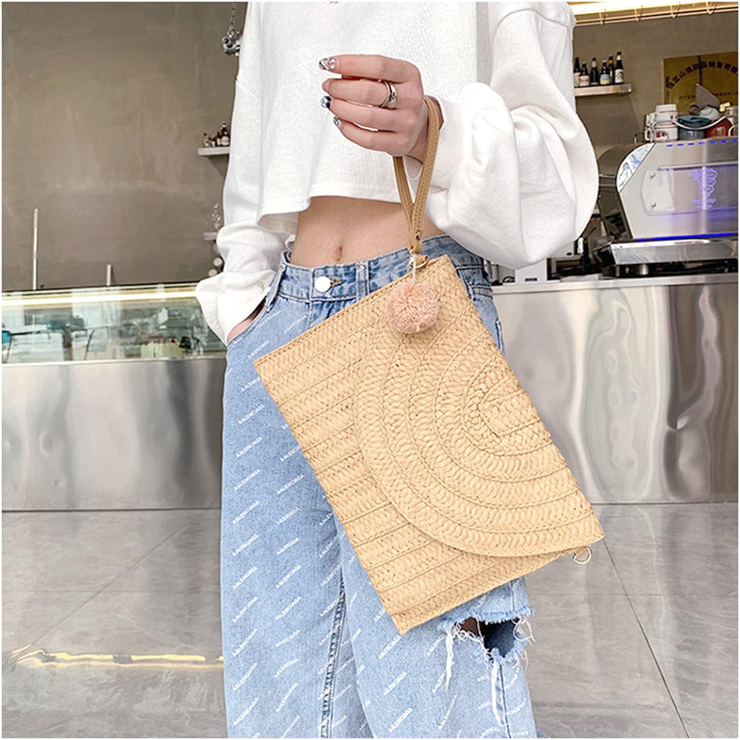 Strå Crossbody Taske Sommer Vævet Skuldertaske