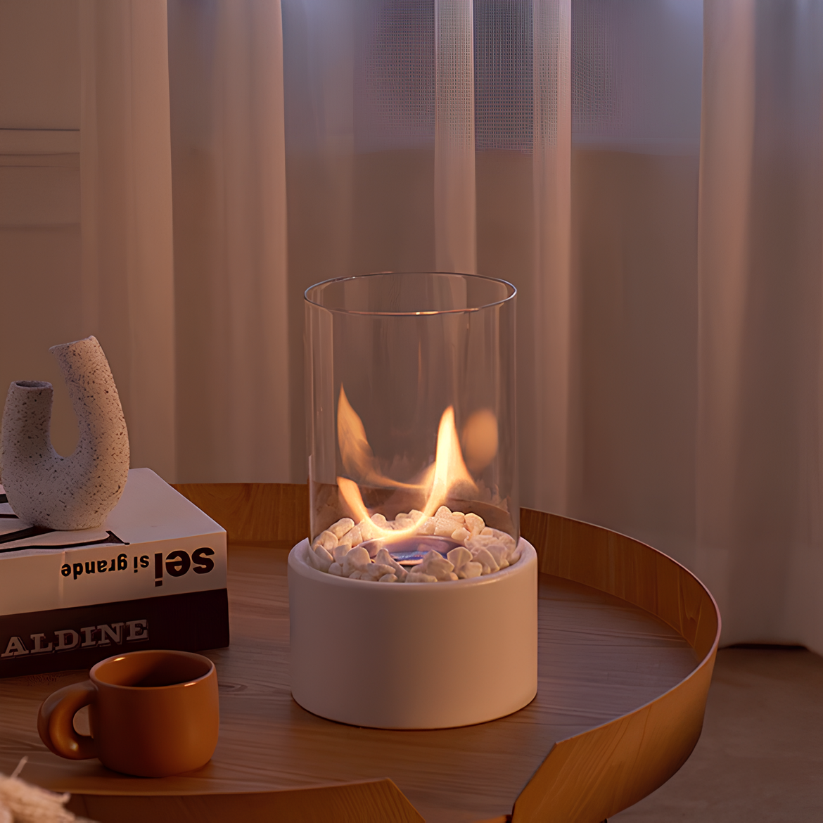 Bordlampe Glas Olie Flamme Brænder