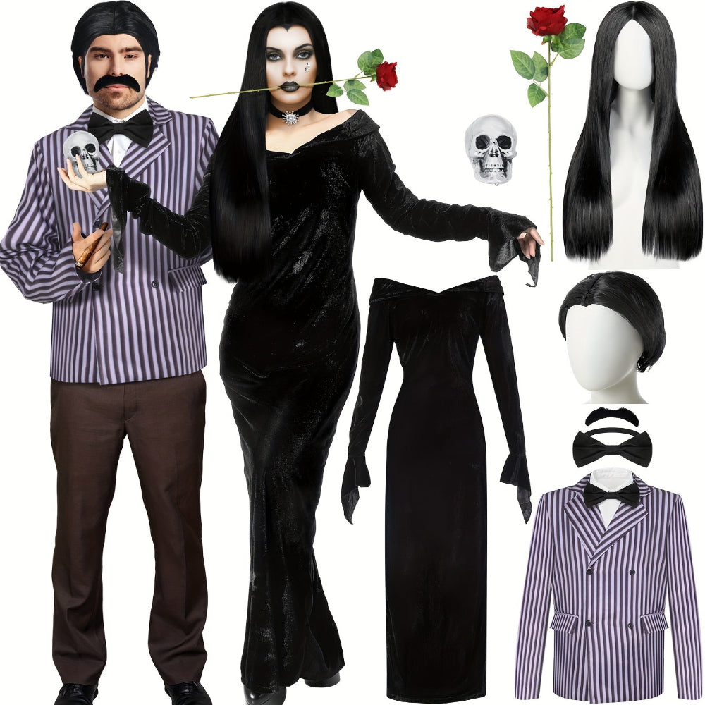 Disfraces de la Familia Addams Conjunto Gótico para Parejas Halloween