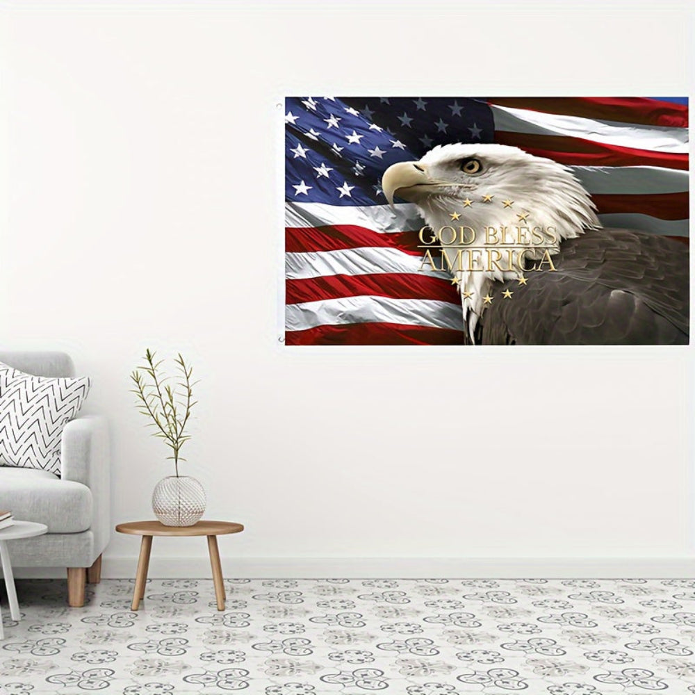 Art mural drapeau américain Aigle chauve patriotique Dieu bénisse l'Amérique impression