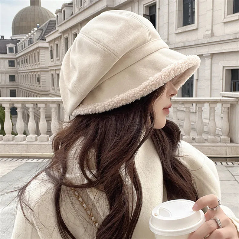 Winter Velvet Newsboy Hat with Fleece Trim