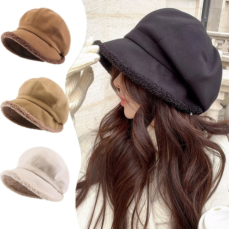 Winter Velvet Newsboy Hat with Fleece Trim