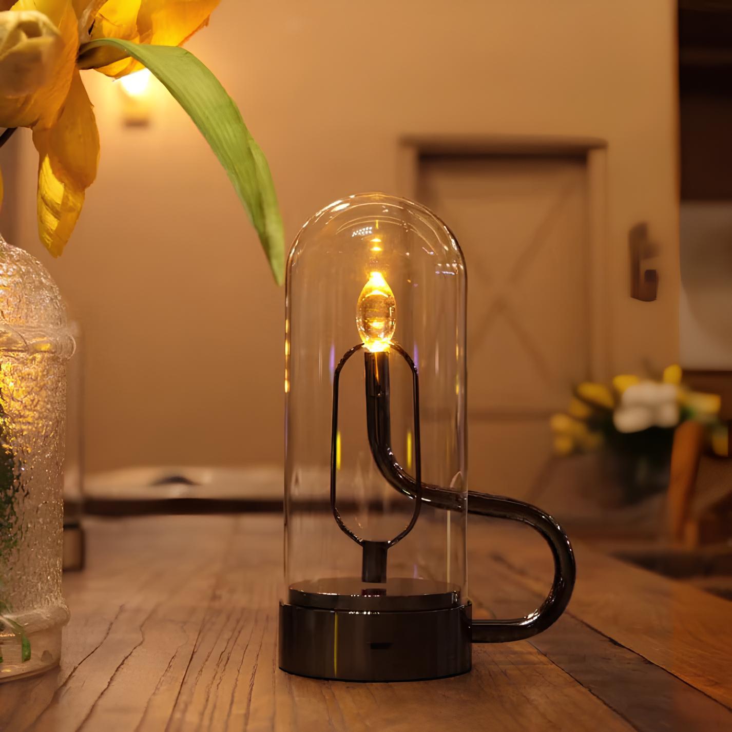 LED bordlampe glas kuppel genopladelig lys