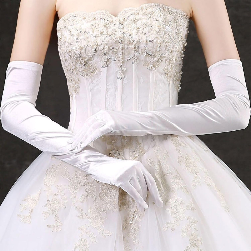 Guantes de Ópera de Satén para Mujer, Largos hasta el Codo, Disfraz