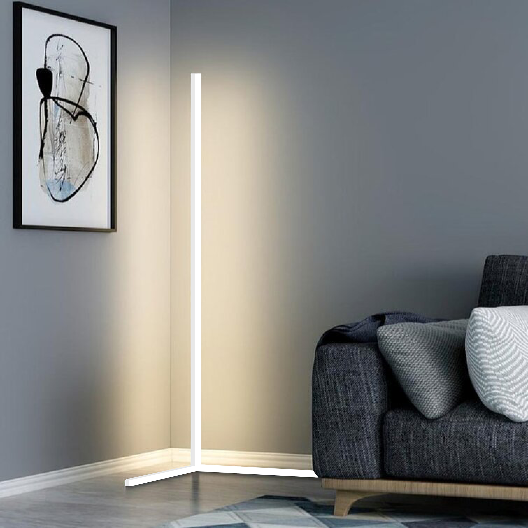 Moderní LED hliníková rohová stojací lampa