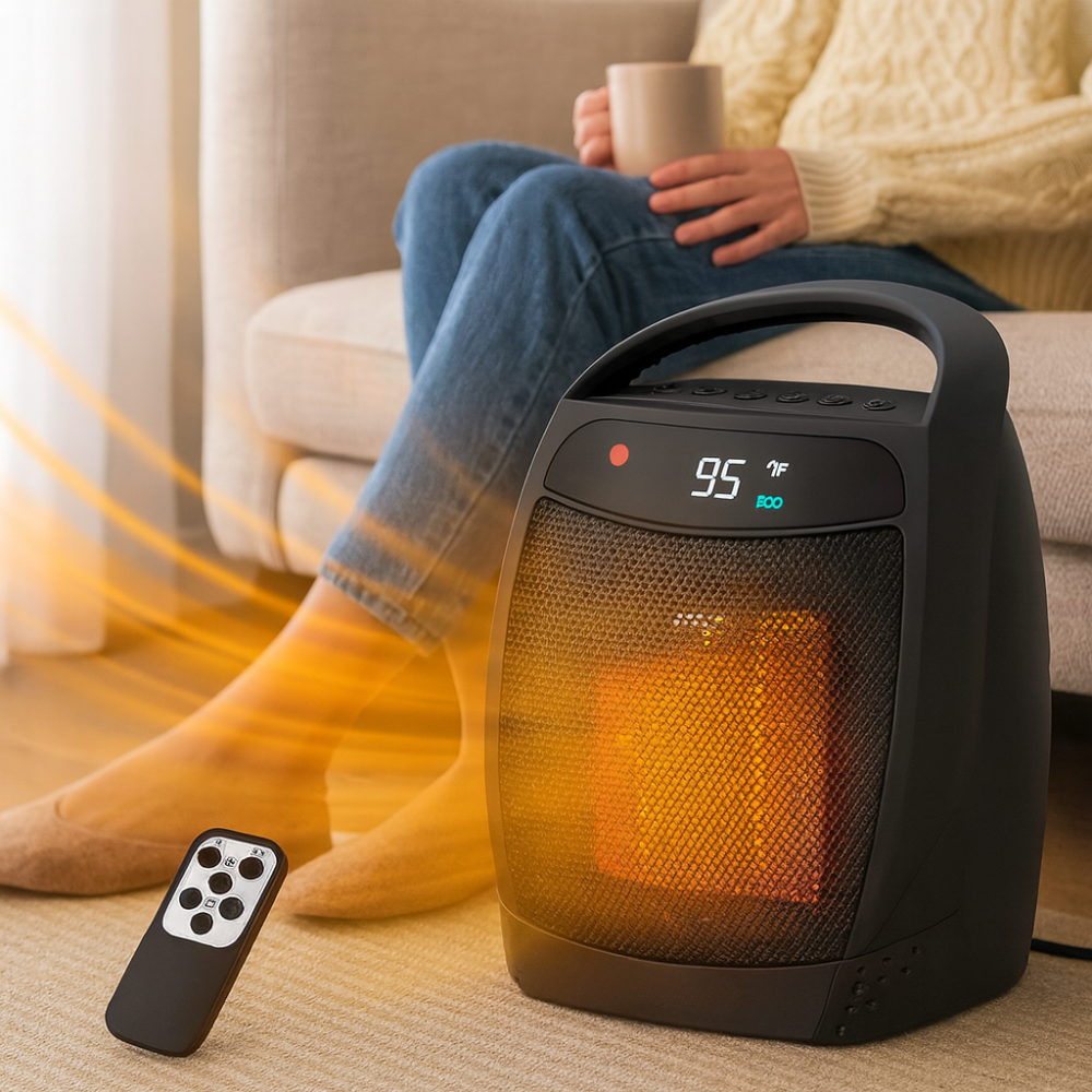 Calefactor eléctrico portátil de cerámica para interiores con control remoto