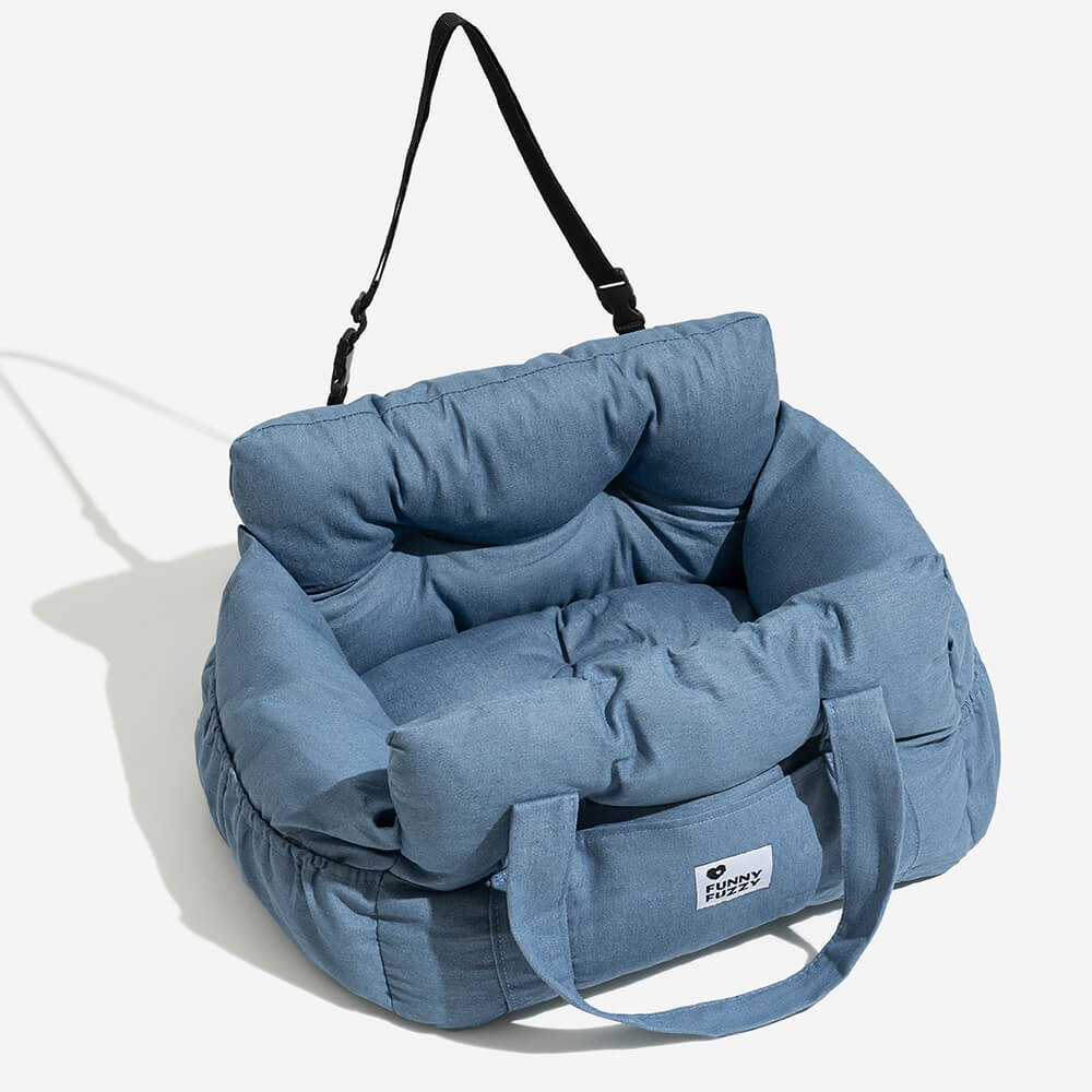 Dog Car Seat with Safety Strap and Cushion