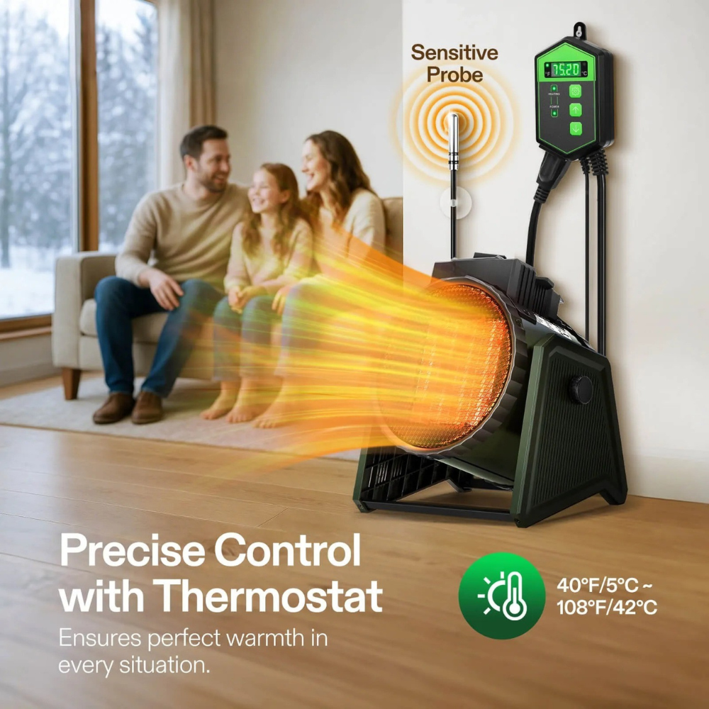 Calefactor eléctrico con termostato ajustable para invernadero uso doméstico