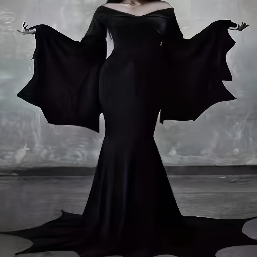 Costume d'Halloween Robe longue noire gothique à manches longues