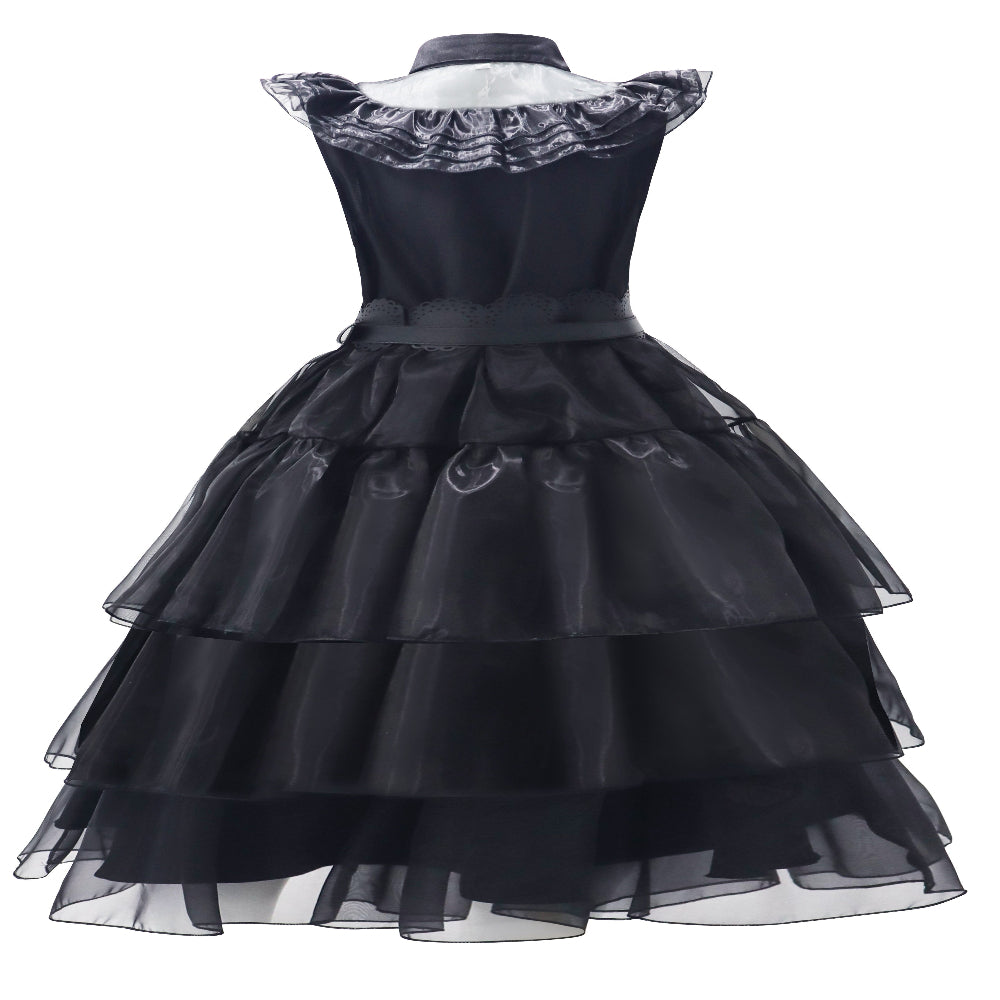 Halloween-Kostüm Gotisches Schwarzes Kleid mit Rüschen und Netzstoff