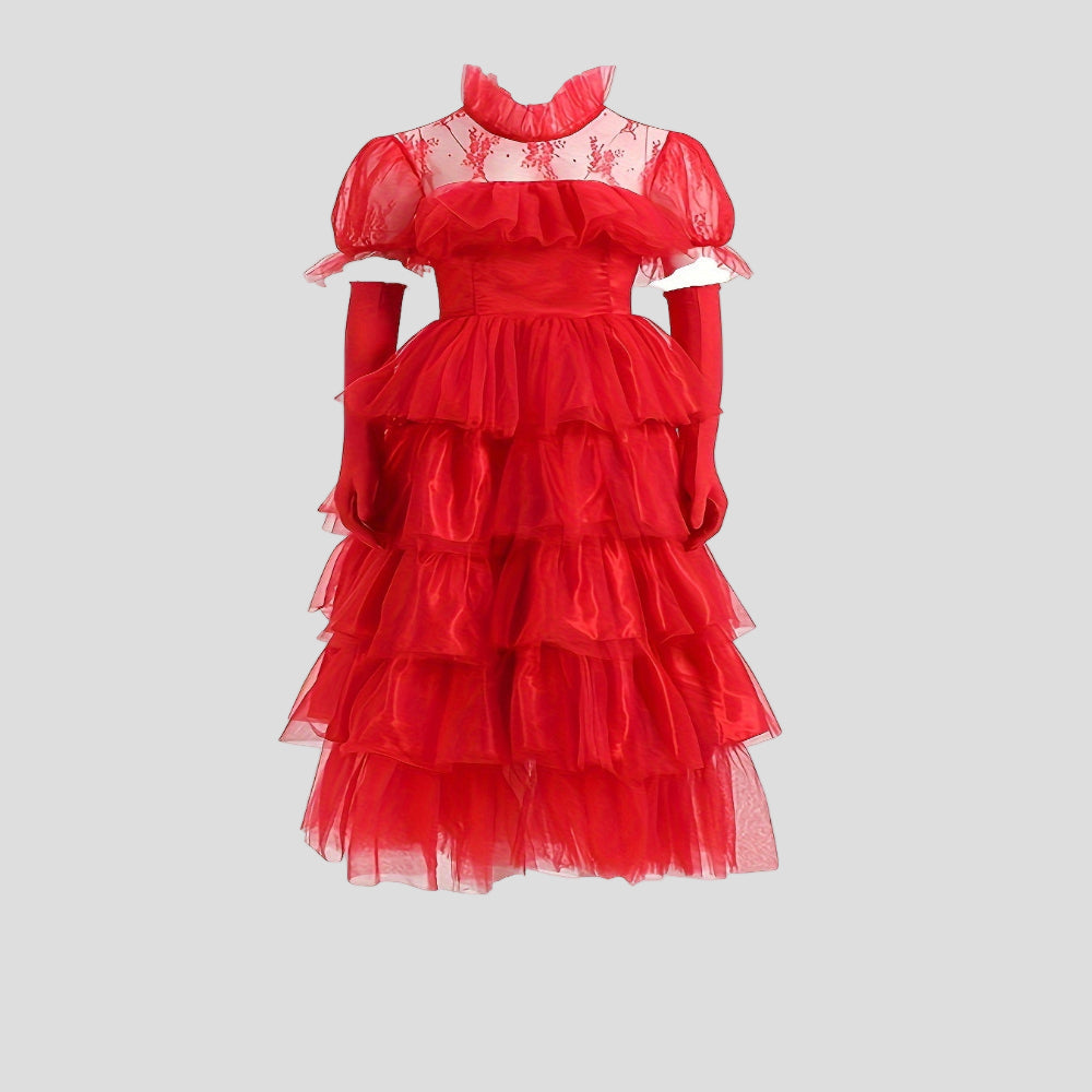 Costume d'Halloween Robe longue en dentelle rouge gothique