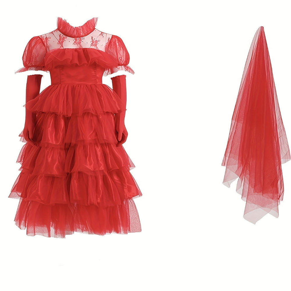Costume d'Halloween Robe longue en dentelle rouge gothique