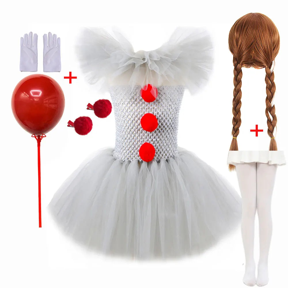 Halloween Kids Clown Costume Tutu Dress