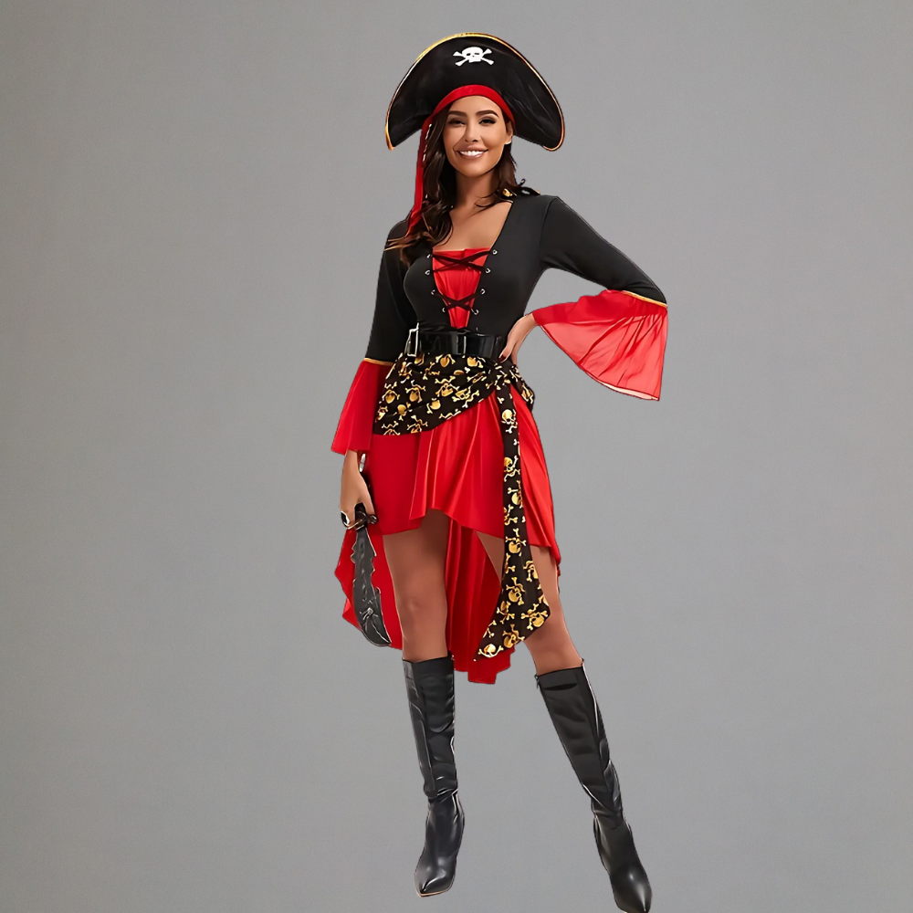 Halloween Pirate Outfit Female Red Dress