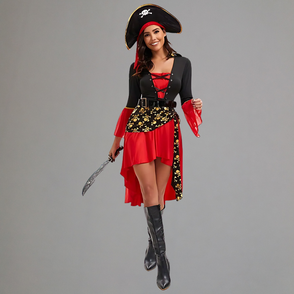 Halloween Pirate Outfit Female Red Dress