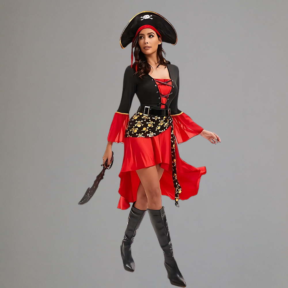 Halloween Pirate Outfit Female Red Dress