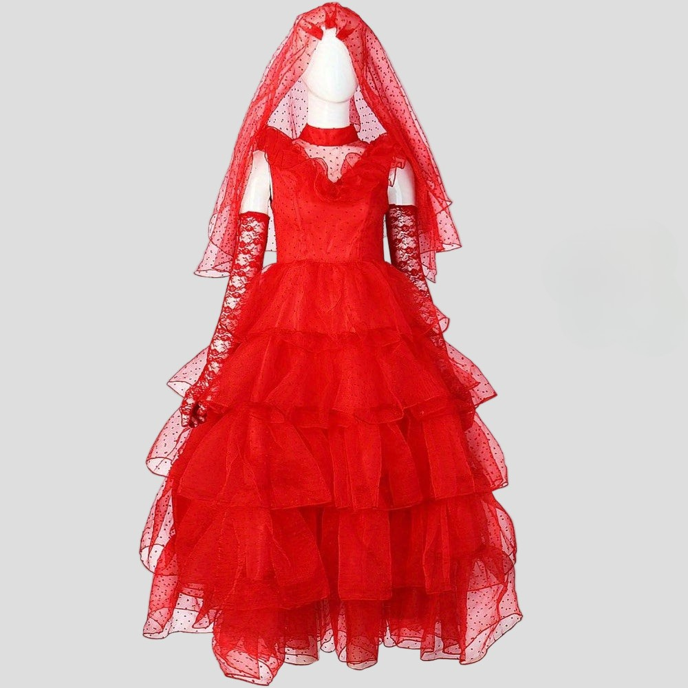 Robe de costume gothique en dentelle rouge pour Halloween