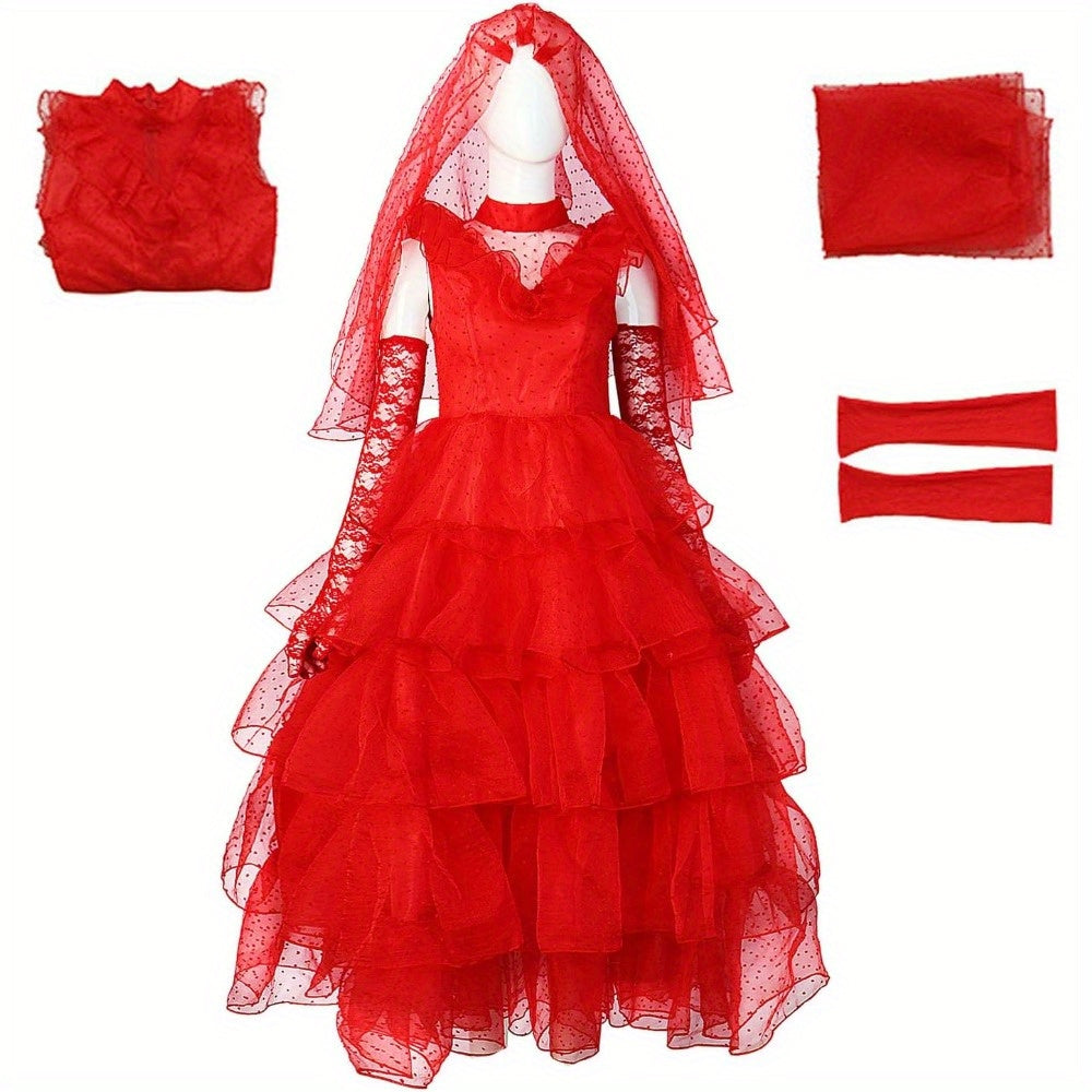 Robe de costume gothique en dentelle rouge pour Halloween