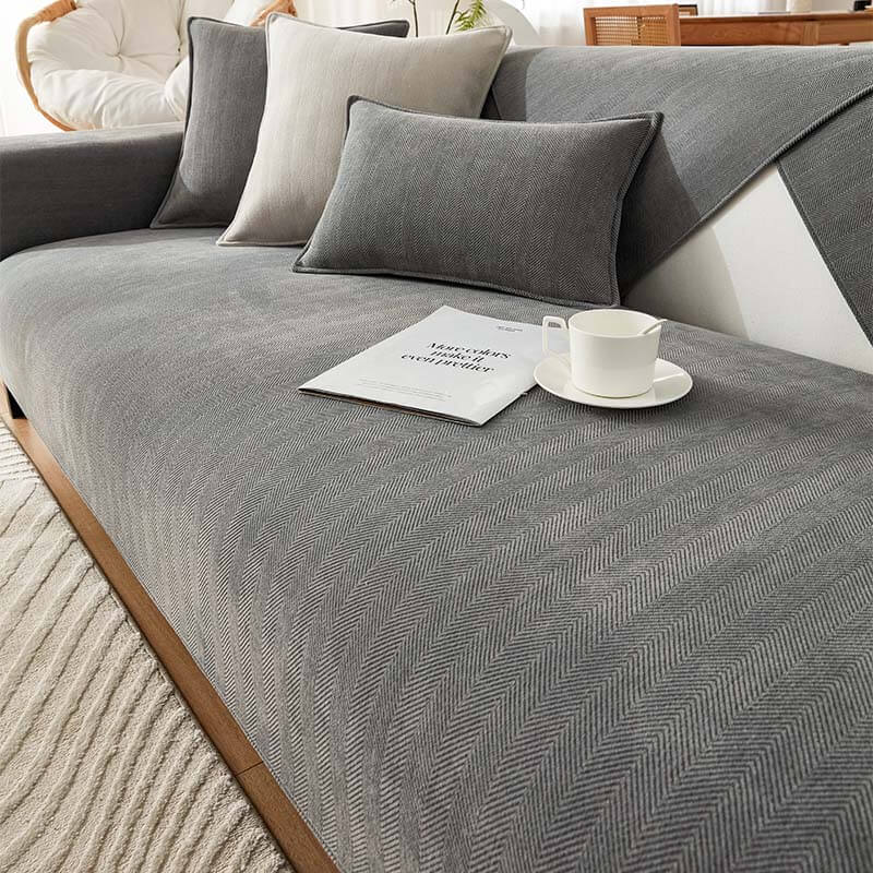 Sofa cover waterproof herringbone chenille fabric