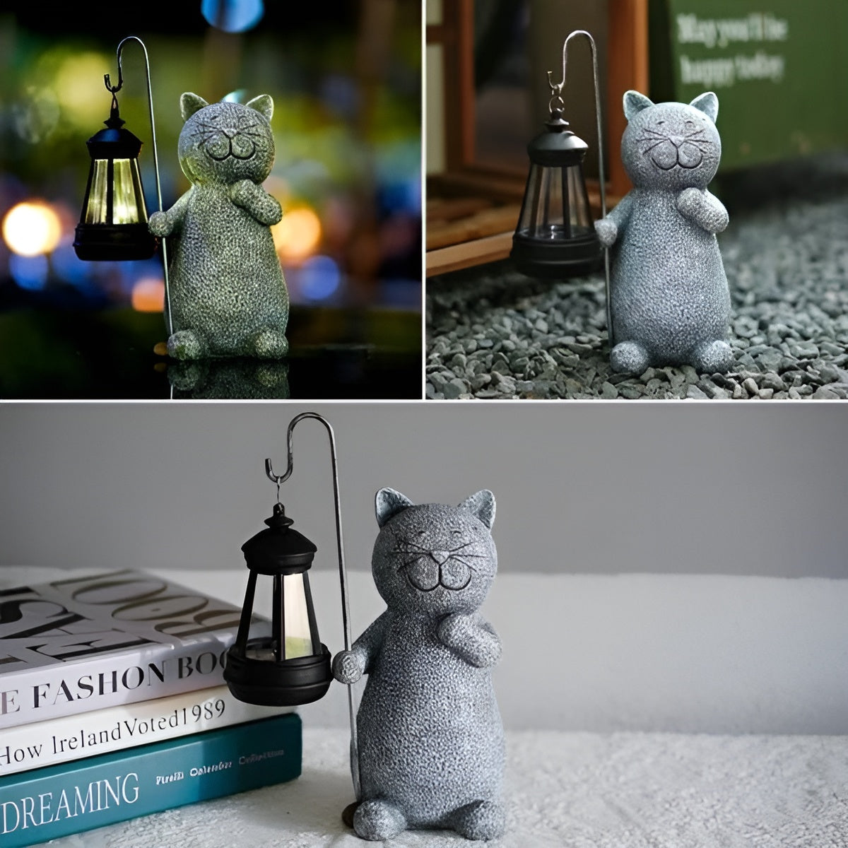 Statue solaire Chat scintillant | Éclairage de jardin économe en énergie