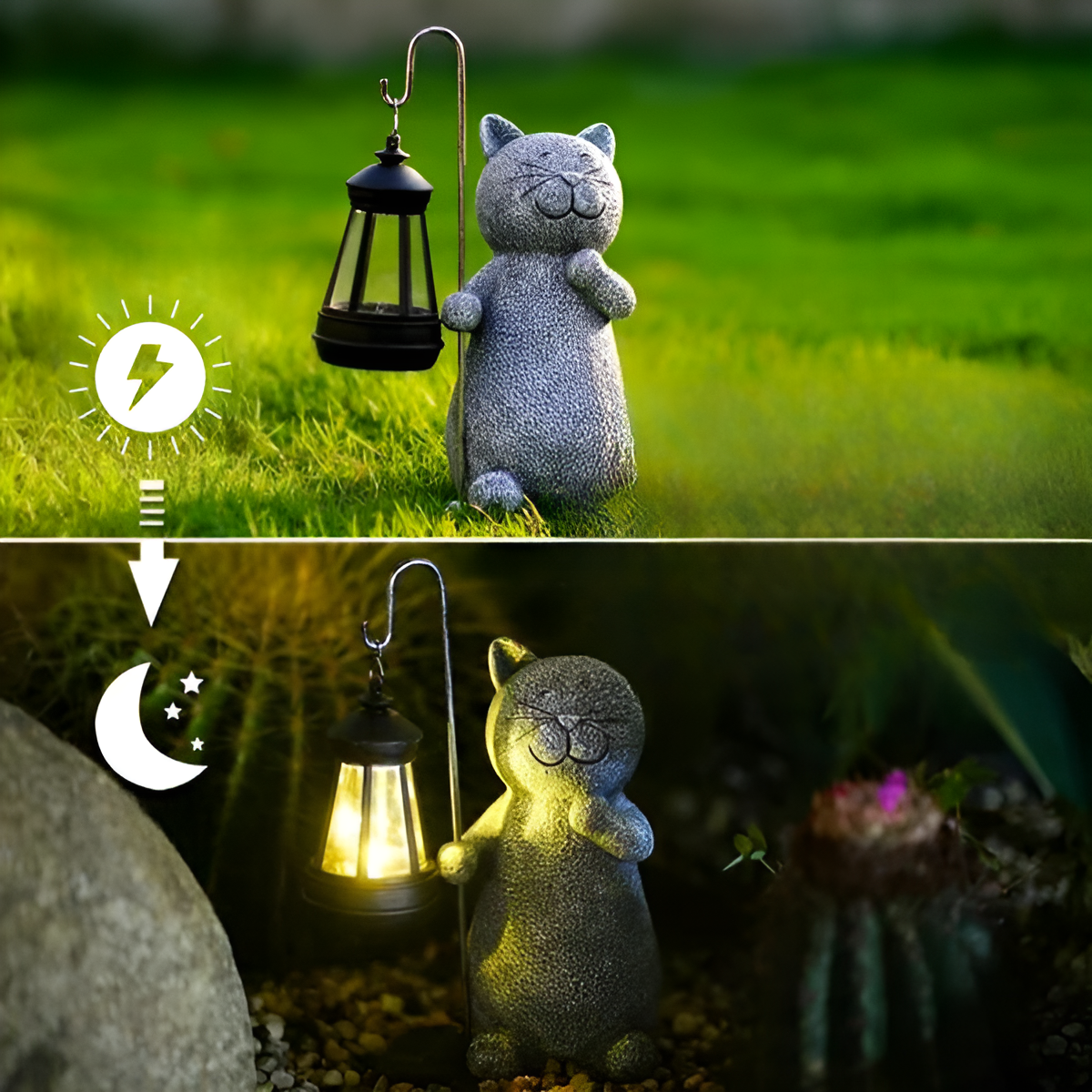 Statue solaire Chat scintillant | Éclairage de jardin économe en énergie