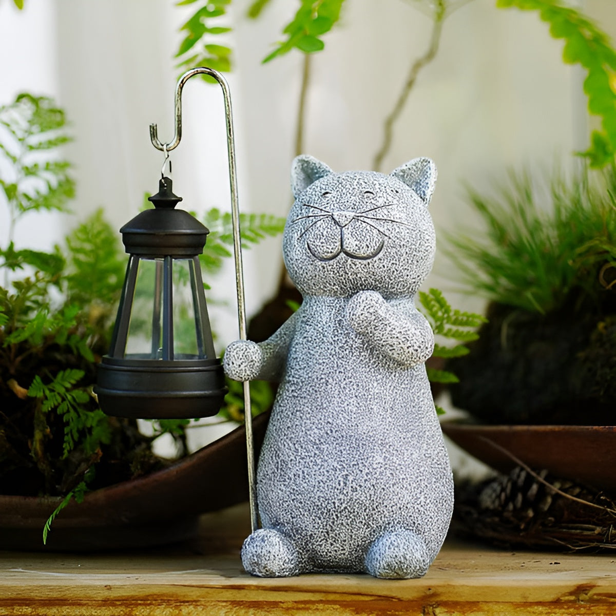 Statue solaire Chat scintillant | Éclairage de jardin économe en énergie