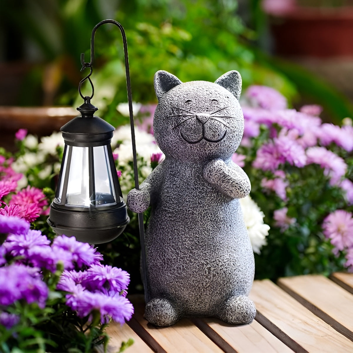 Statue solaire Chat scintillant | Éclairage de jardin économe en énergie