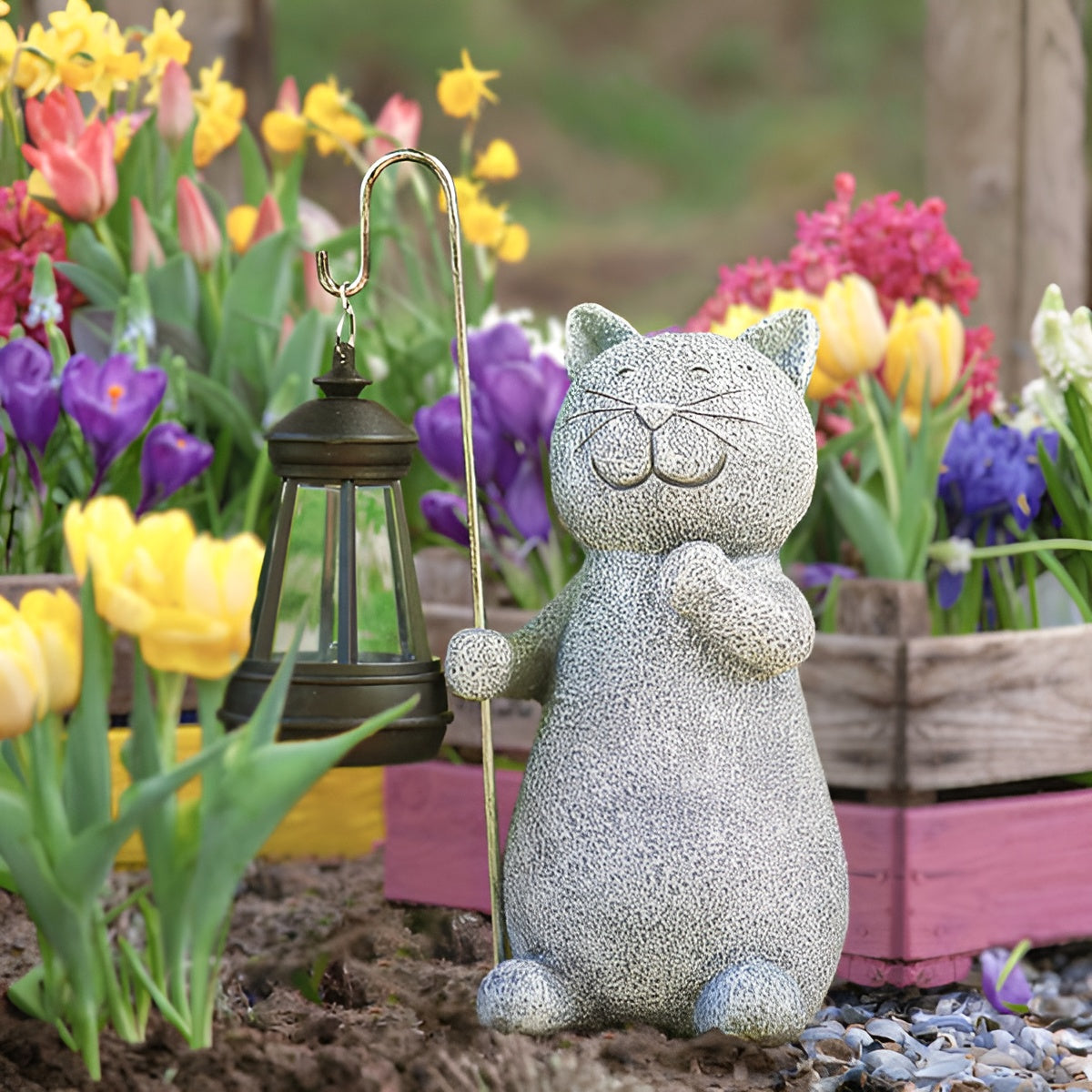 Statue solaire Chat scintillant | Éclairage de jardin économe en énergie
