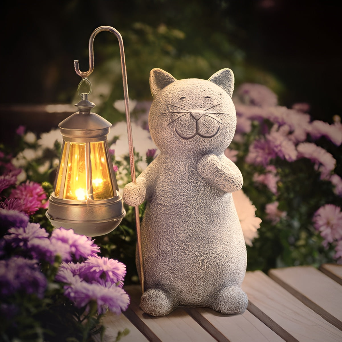 Statue solaire Chat scintillant | Éclairage de jardin économe en énergie