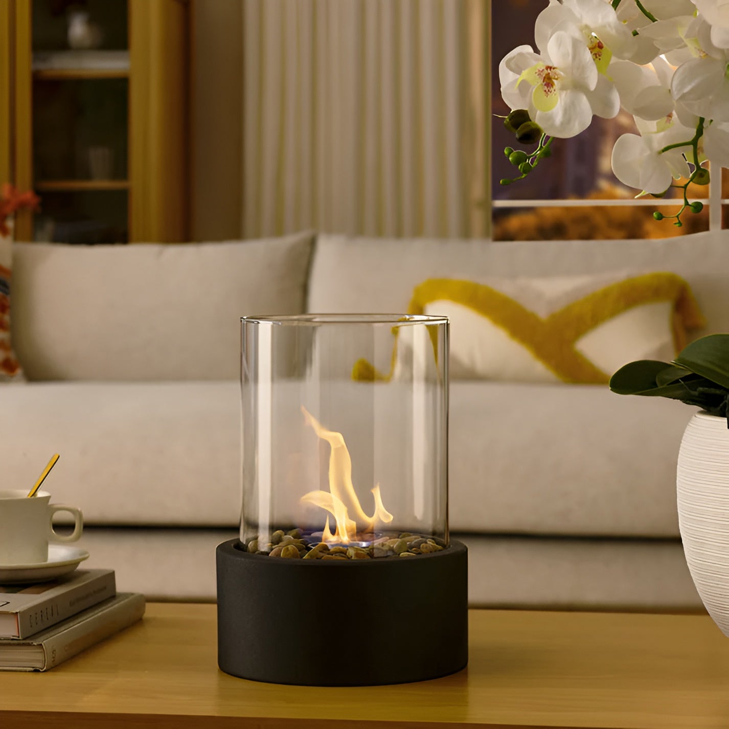 Cheminée de table moderne | Base en métal élégante et combustion propre pour intérieur/extérieur