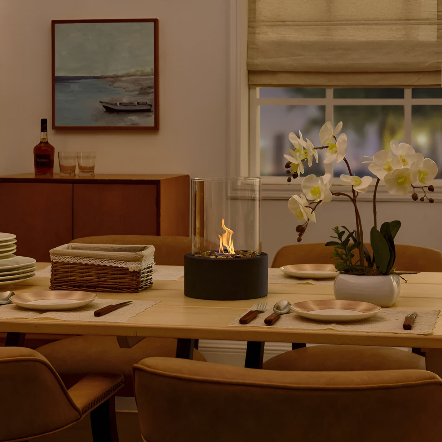 Cheminée de table moderne | Base en métal élégante et combustion propre pour intérieur/extérieur