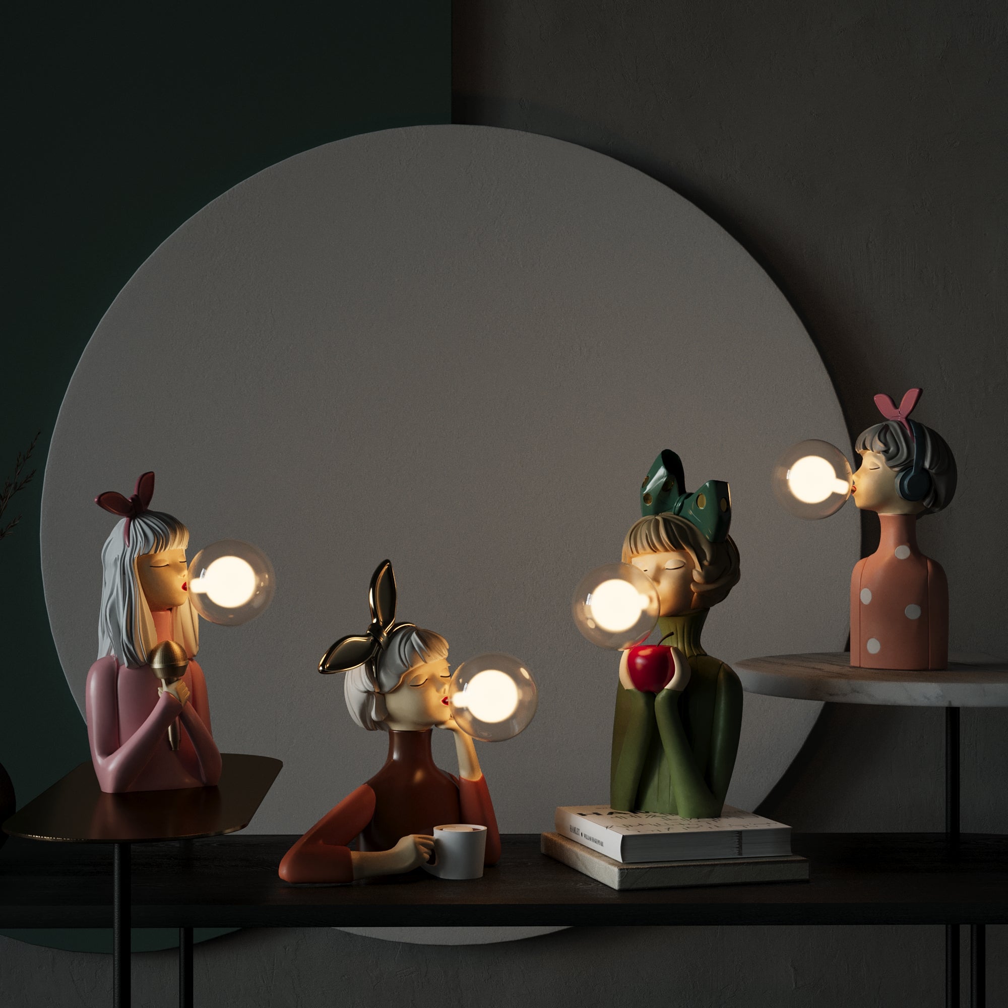 Bordlampe Pige Skulptur Harpiks Glas Lys