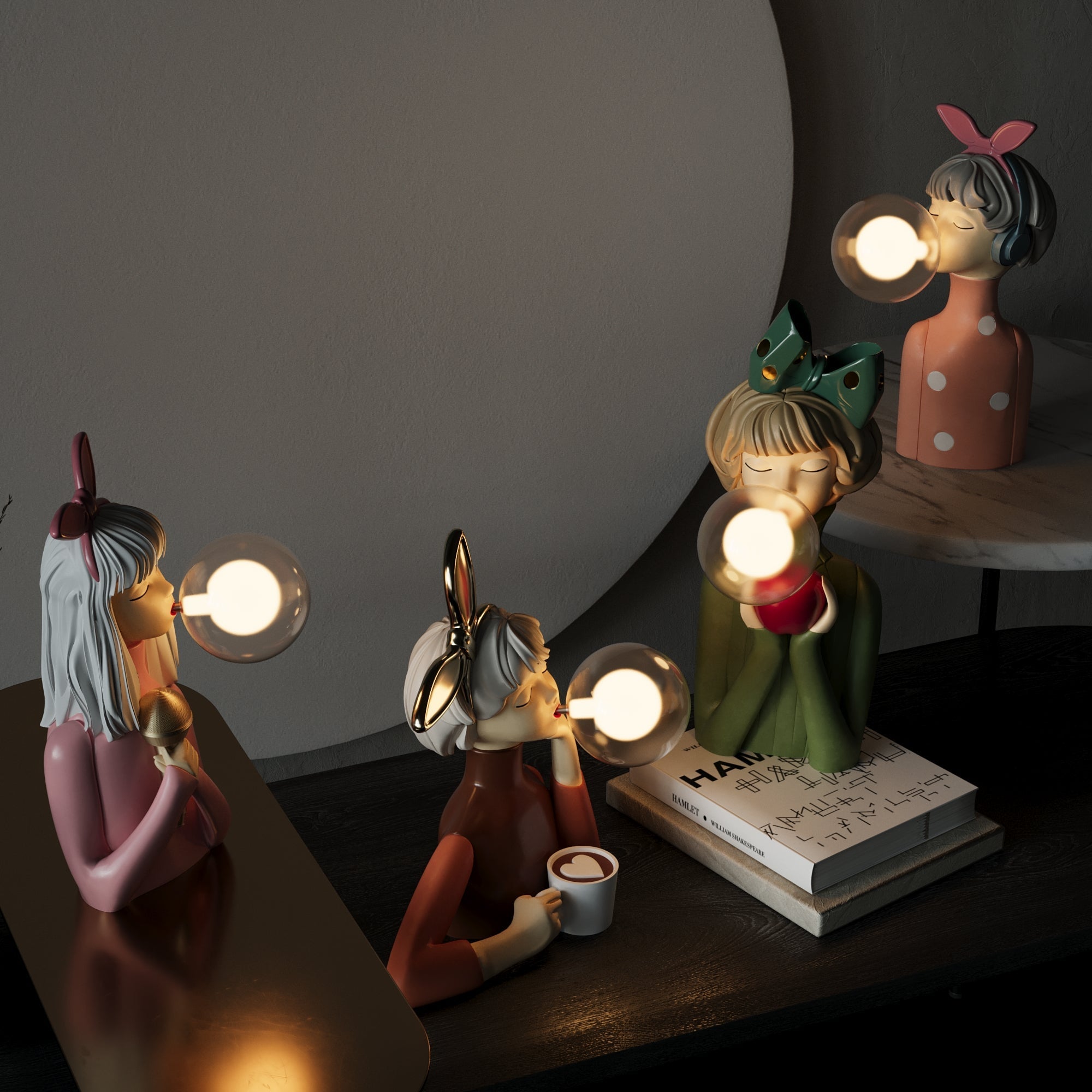 Bordlampe Pige Skulptur Harpiks Glas Lys