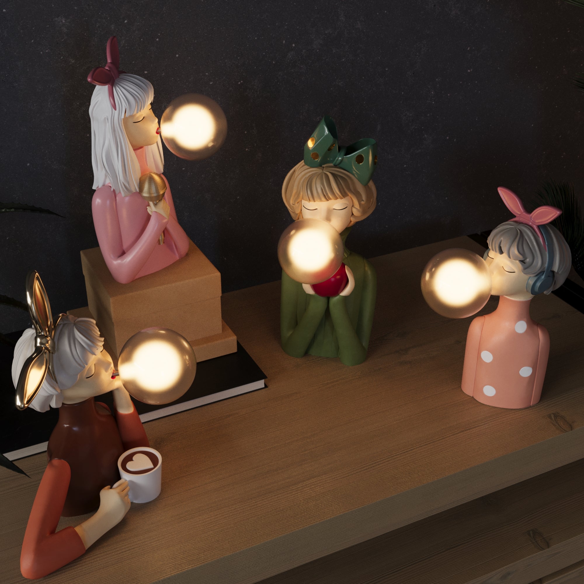 Bordlampe Pige Skulptur Harpiks Glas Lys