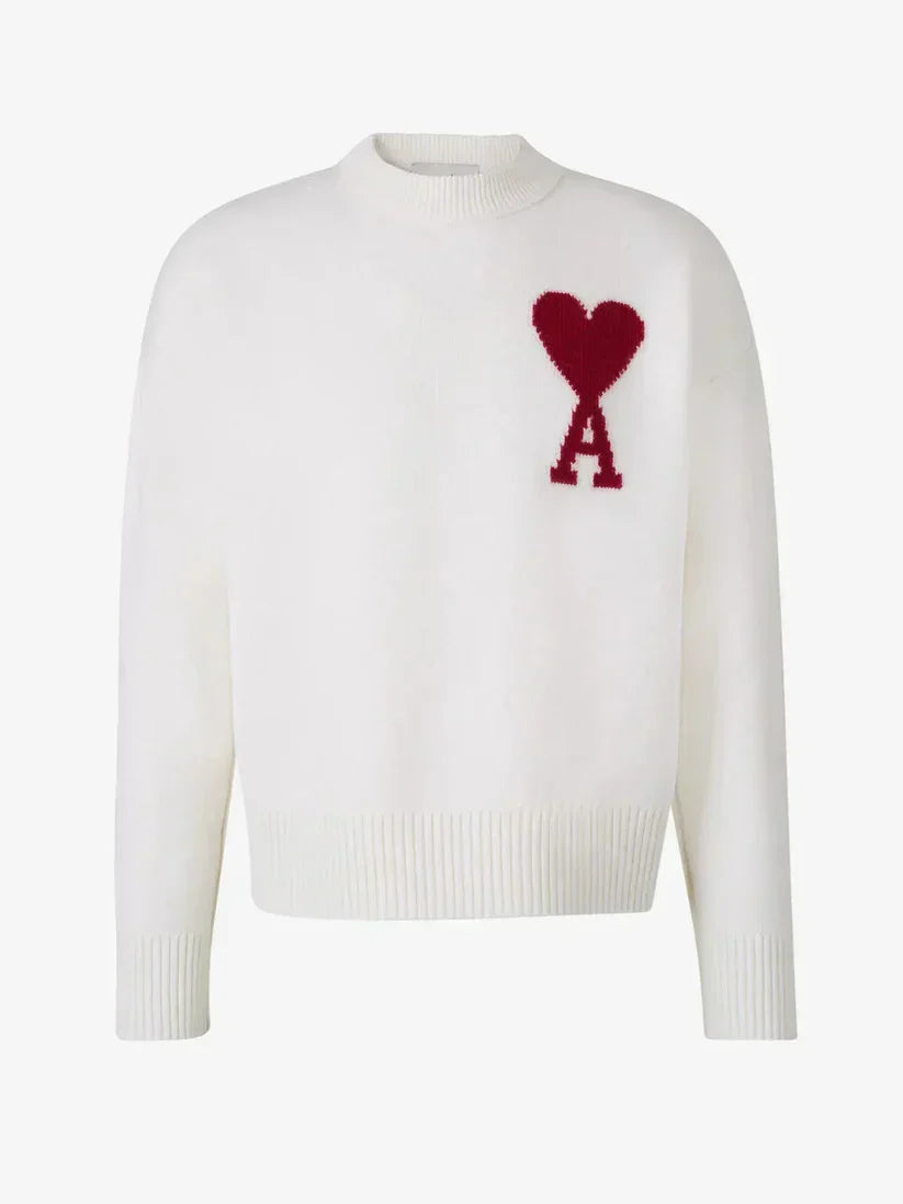 Wool Knit Jumper with Heart Logo Design