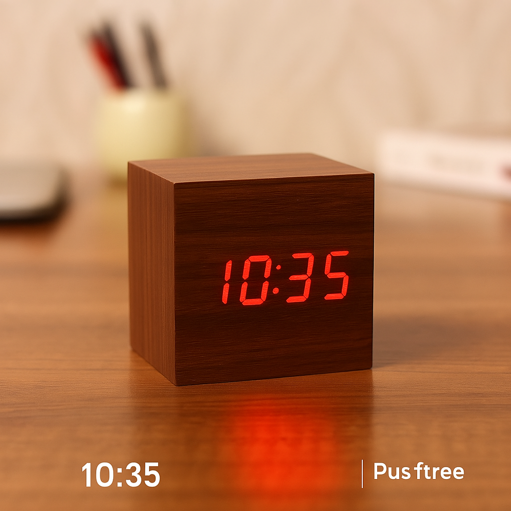 Horloge numérique en bois avec affichage LED