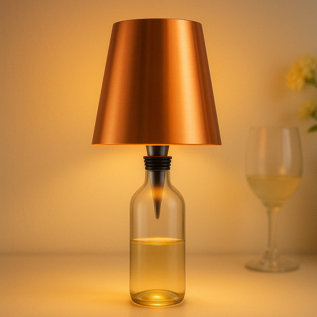 Bordlampe med base af genbrugt flaskeglas