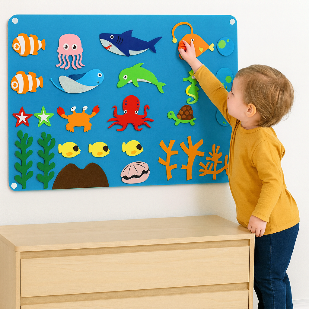 Ensemble d'apprentissage mural en feutre d'animaux pour enfants