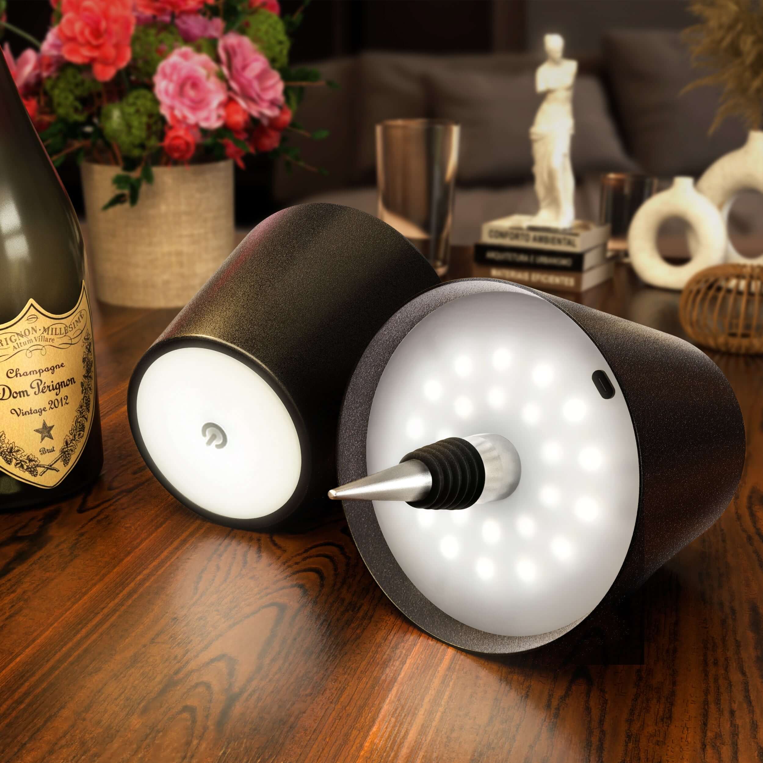 Bordlampe med base af genbrugt flaskeglas