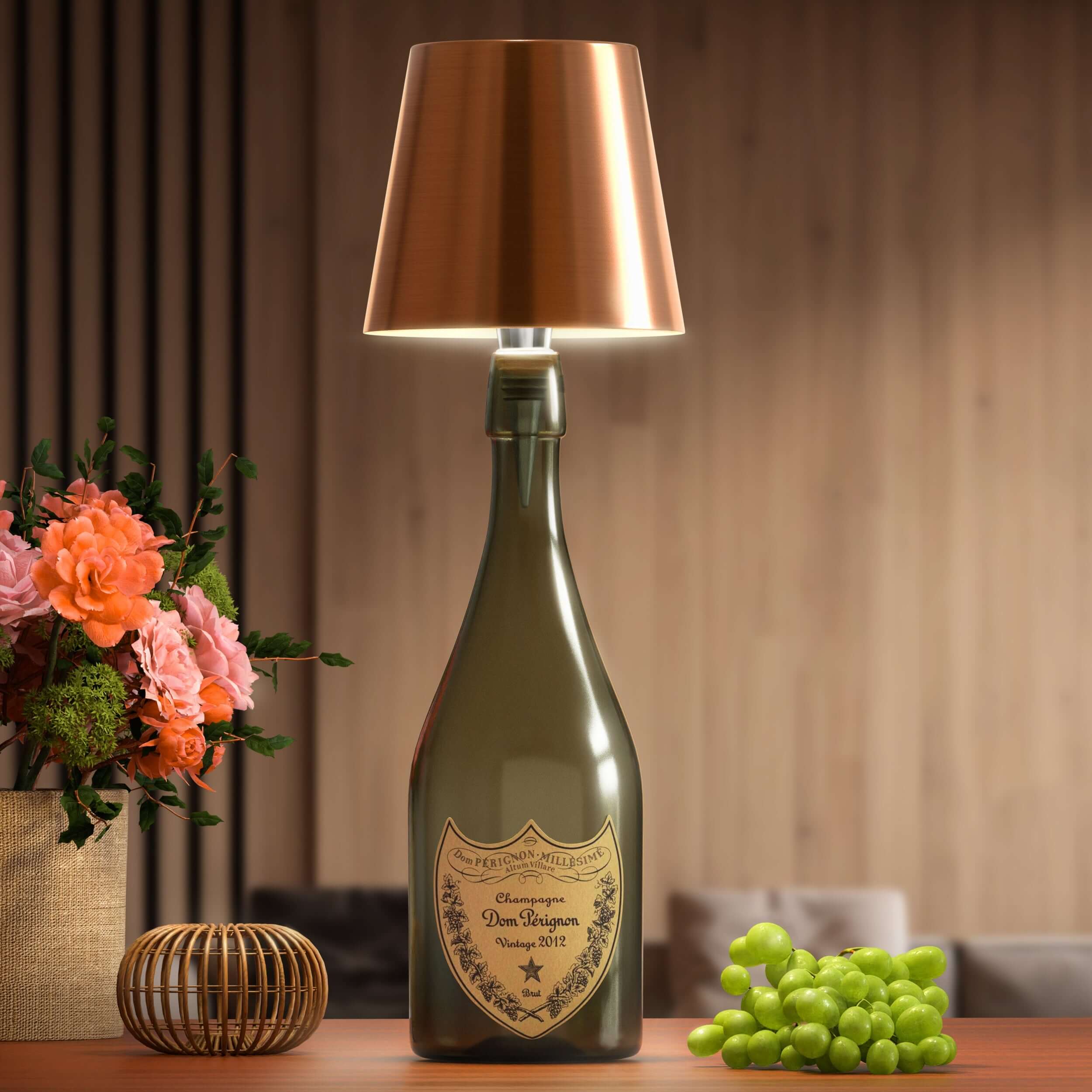 Bordlampe med base af genbrugt flaskeglas
