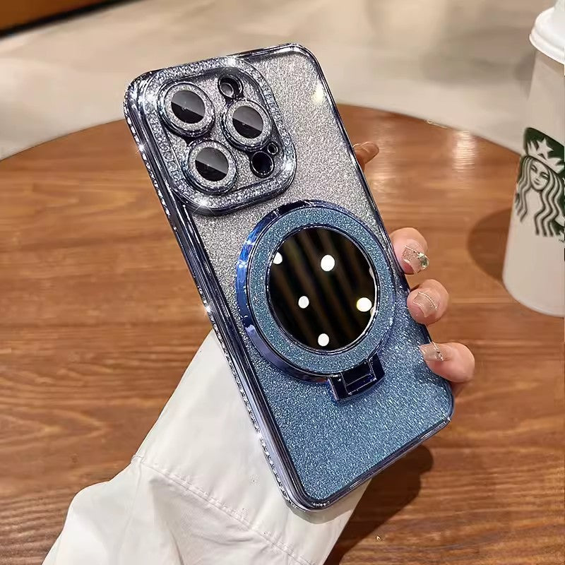 Telefoncover med spejl magnetisk stand glimmer