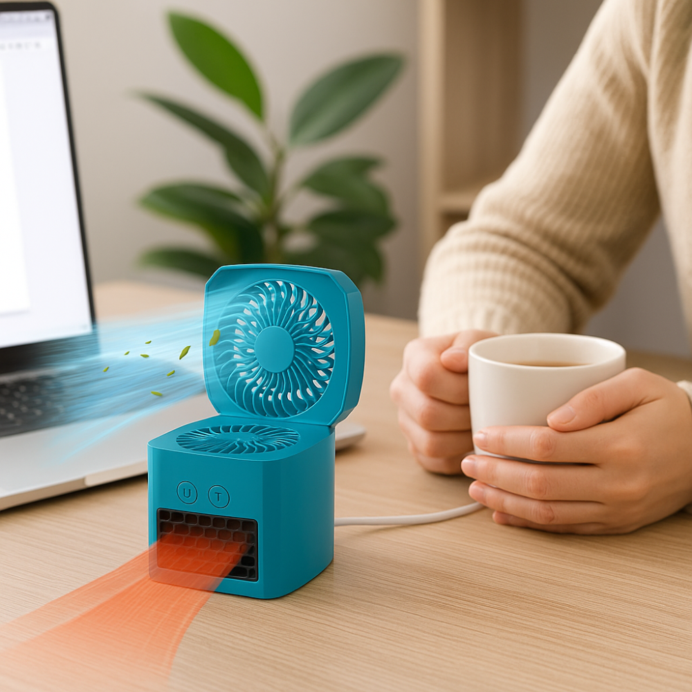 Mini Elektrischer Raumheizer und Kühlventilator Tragbarer Desktop-Heizer