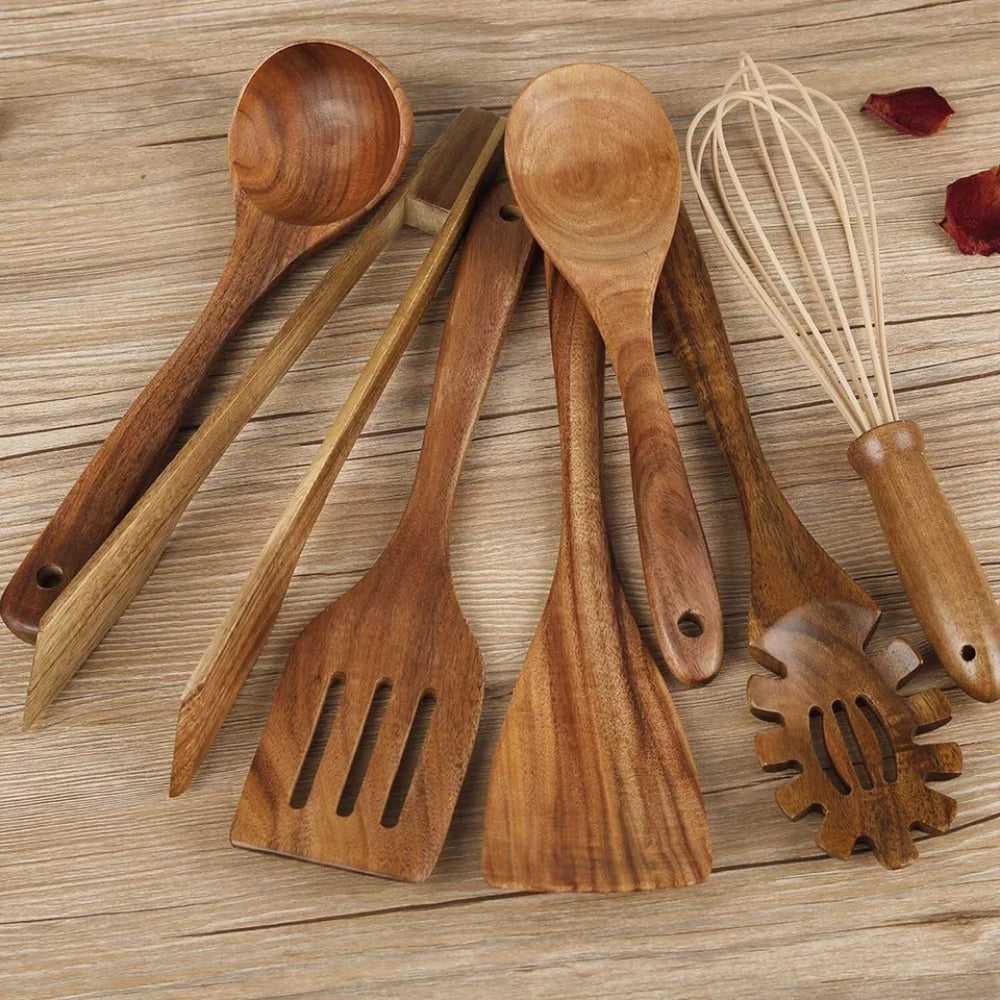 Sæt af trækogeredskaber i teak, non-stick