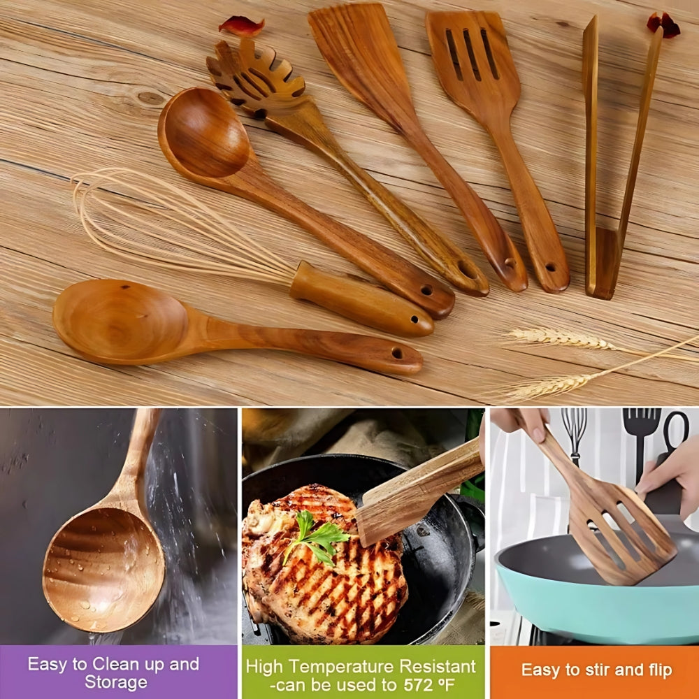 Sæt af trækogeredskaber i teak, non-stick