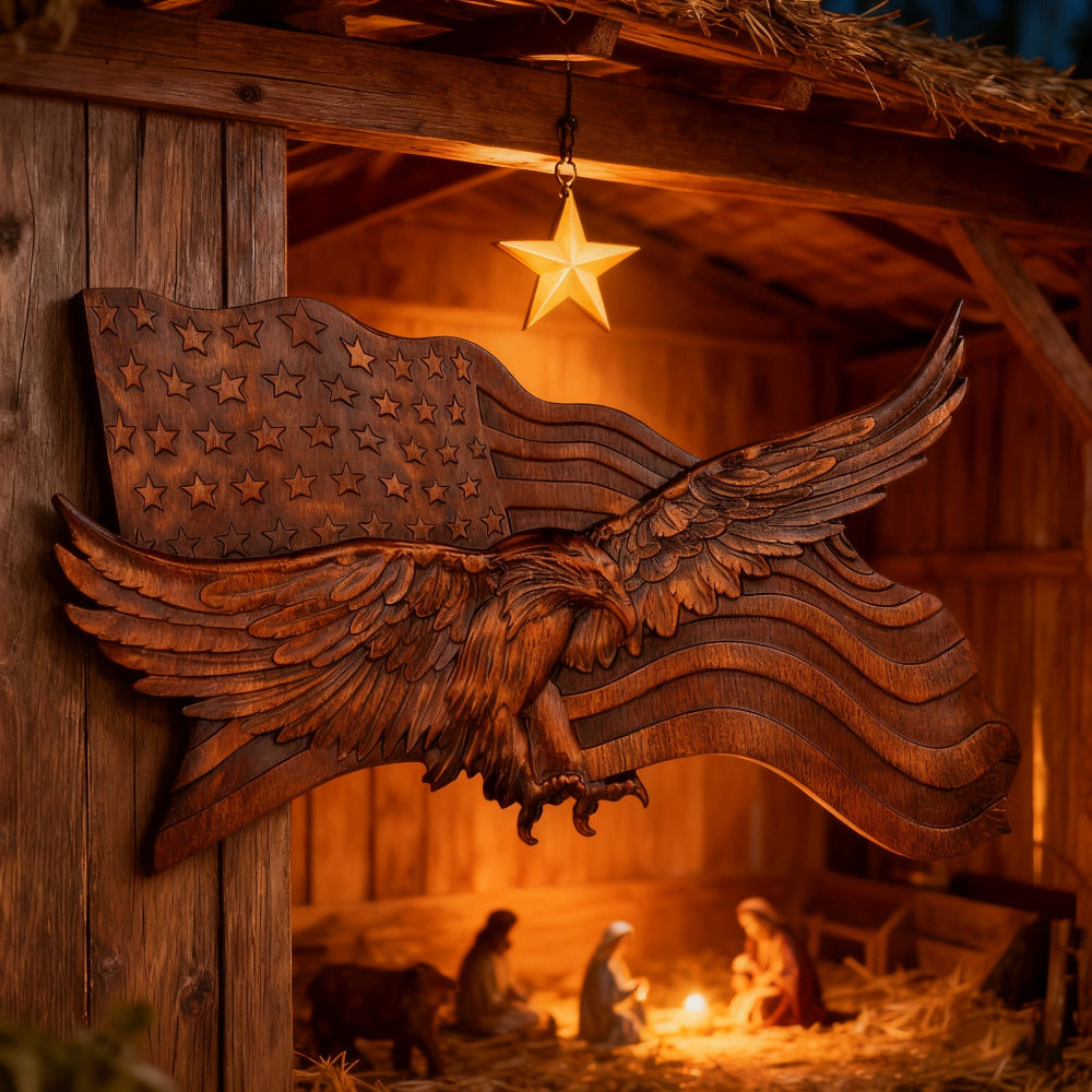 Rustikale amerikanische Flaggen-Wandkunst geschnitzte Adler-Holzskulptur